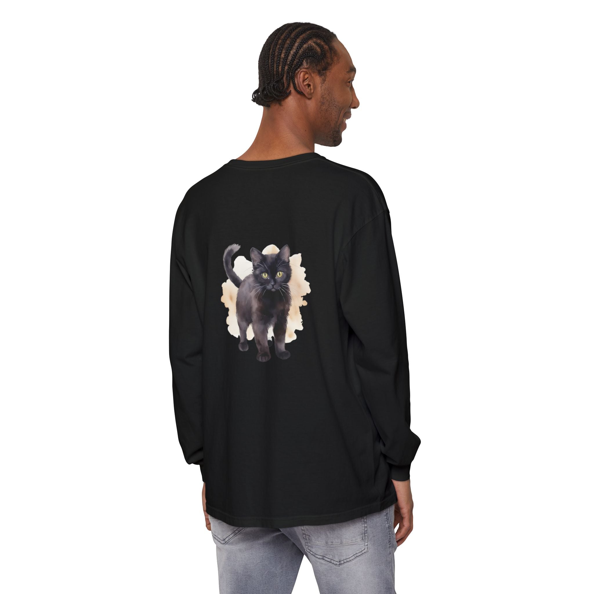 Full Sleeve Tee | Black Cat Watercolor - Unisex