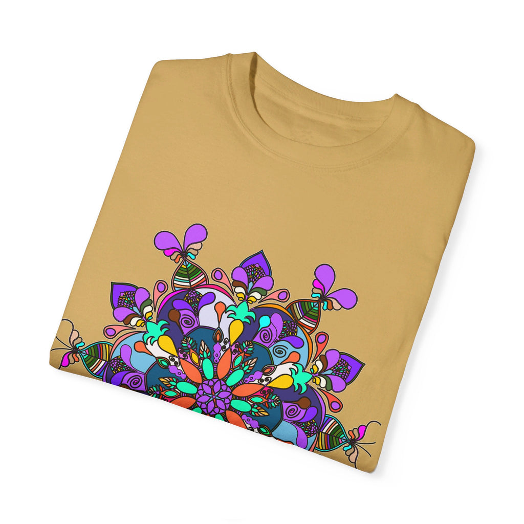 Unisex Mandala T-Shirt made from 100% Ring-Spun Cotton, featuring Hand-Drawn Mandala Art and Garment-Dyed for Extra Comfort