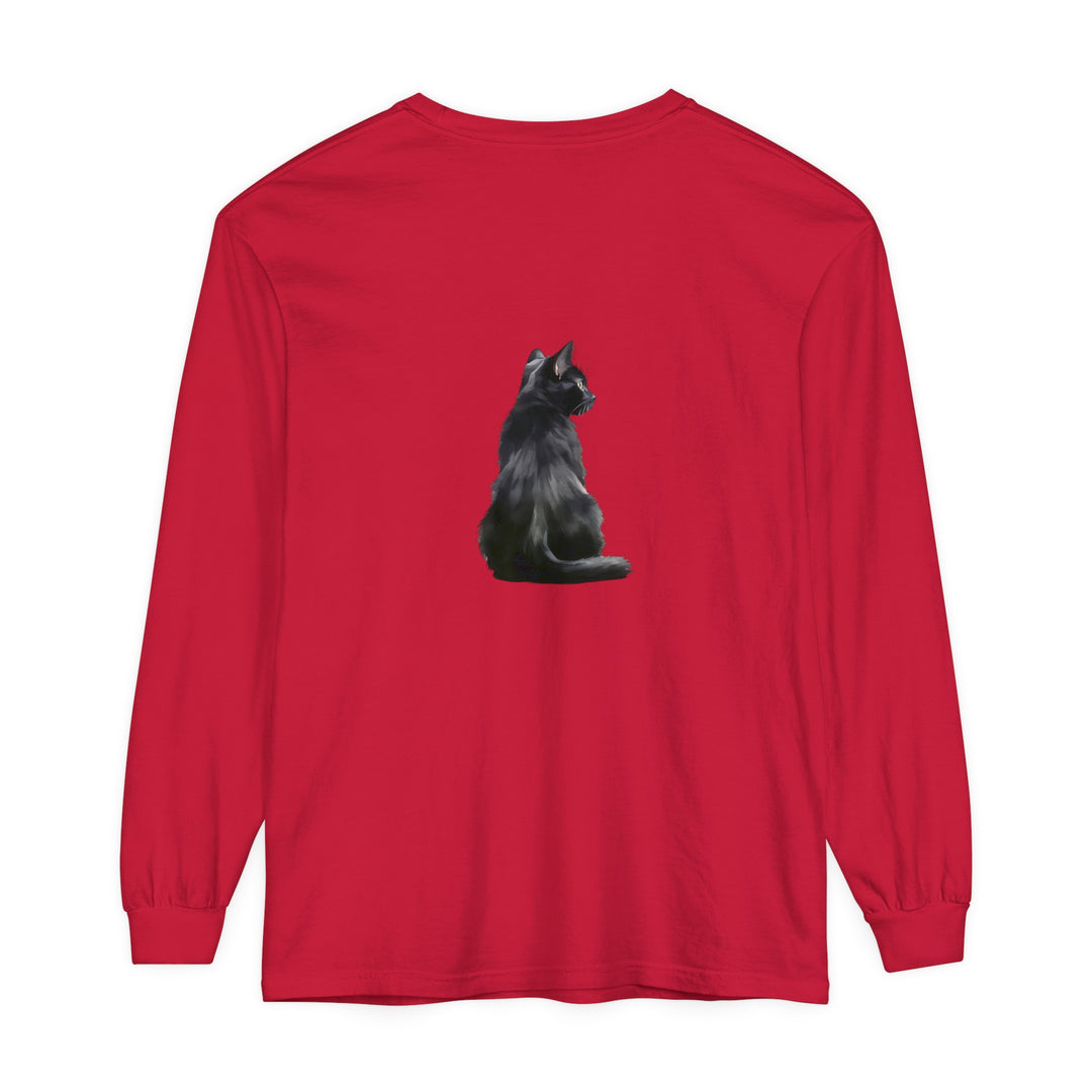 Black Cat Mystique Long Sleeve T-Shirt, featuring a striking feline design