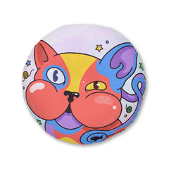 Surreal Cute Cat Round Floor Pillow — Playful Cozy Cushion