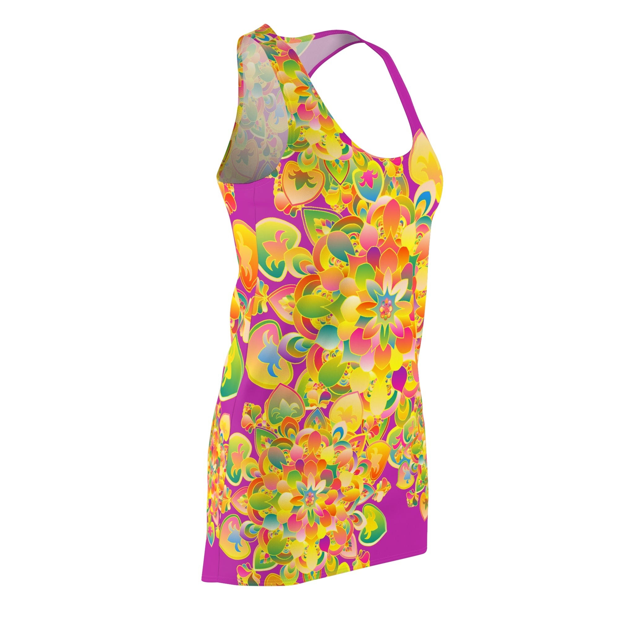 Floral Mandala Racerback Dress — Vibrant Pink & Sunshine All-Over Print