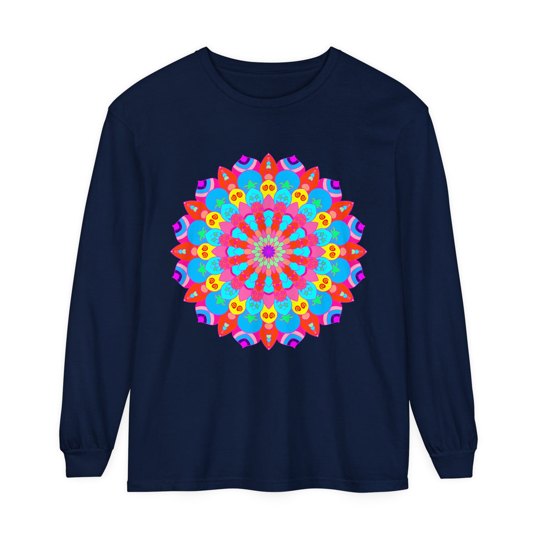 Colorful mandala design unisex long sleeve t-shirt, perfect for casual wear