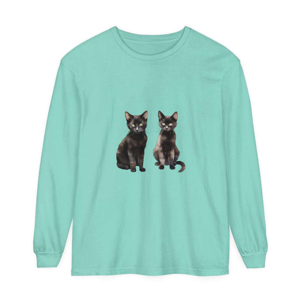 Black Cat Watercolor Art Long Sleeve T-Shirt featuring a beautiful feline design