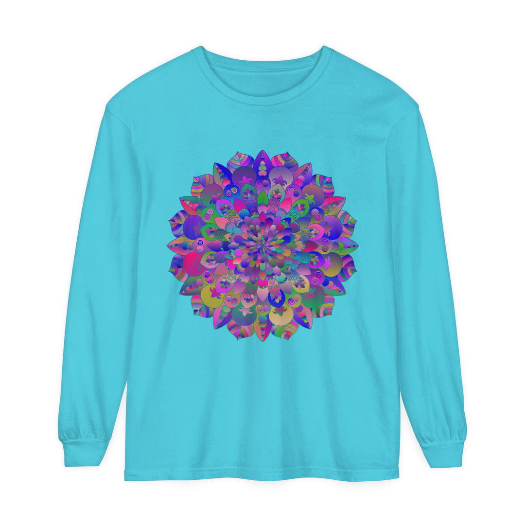 Colorful and intricately designed mandala long sleeve t-shirt for a vibrant look