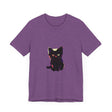 Adorable graphic tee featuring a cute black cat design on front