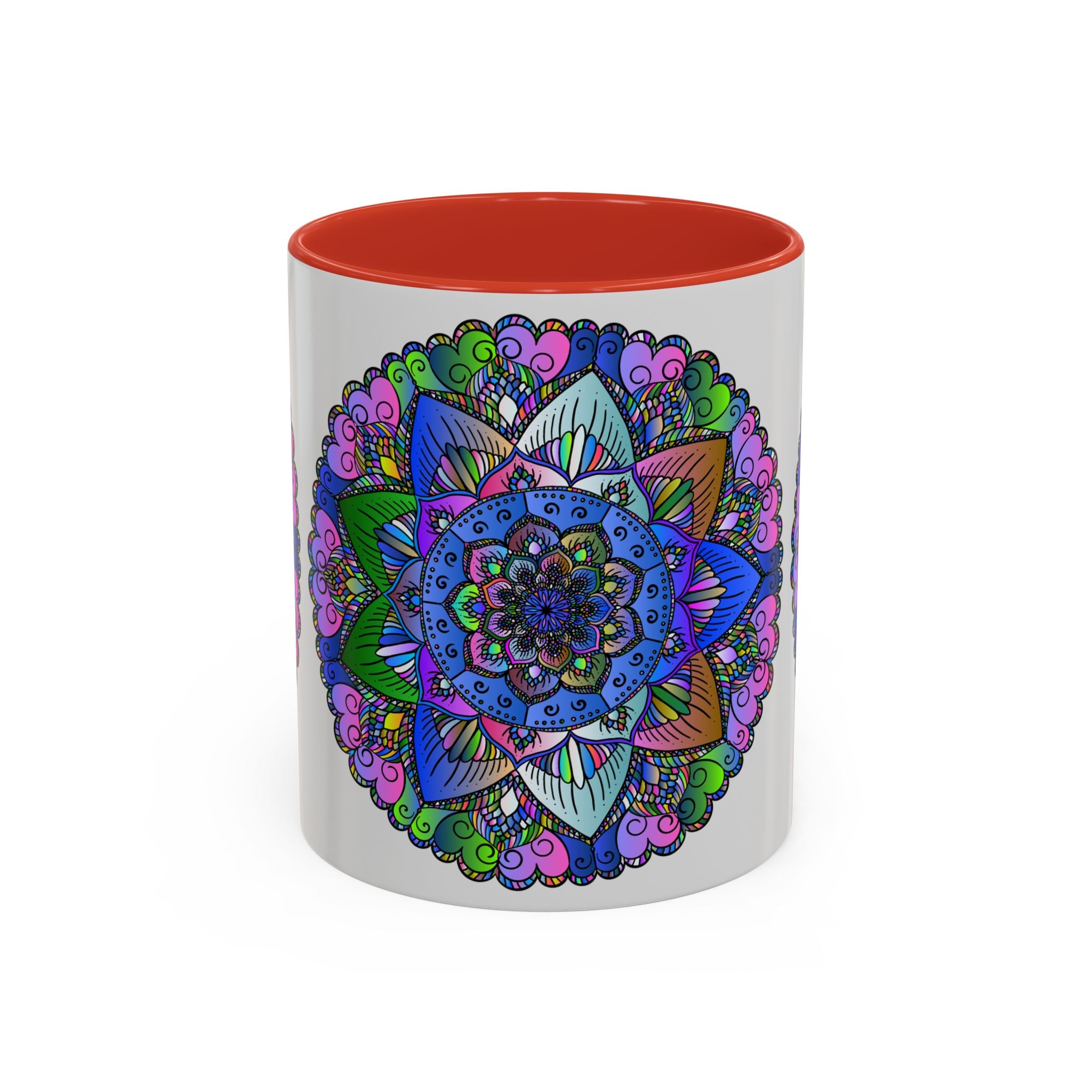 A vibrant and beautifully designed mandala mug, perfect for adding a touch of color and peace to your morning routine