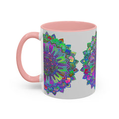 A vibrant and detailed mandala art mug in multiple colors