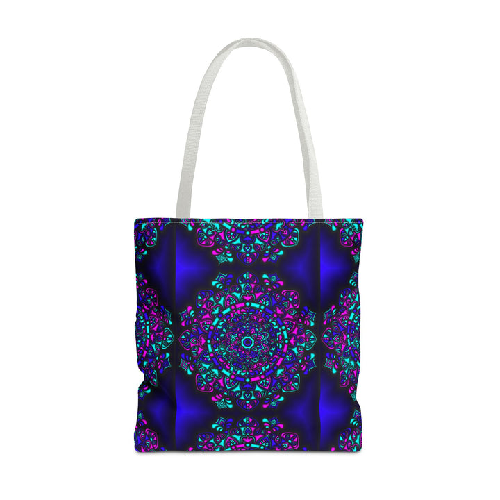 Kaleidoscope Mandala Tote Bag — Vibrant Neon Floral Pattern