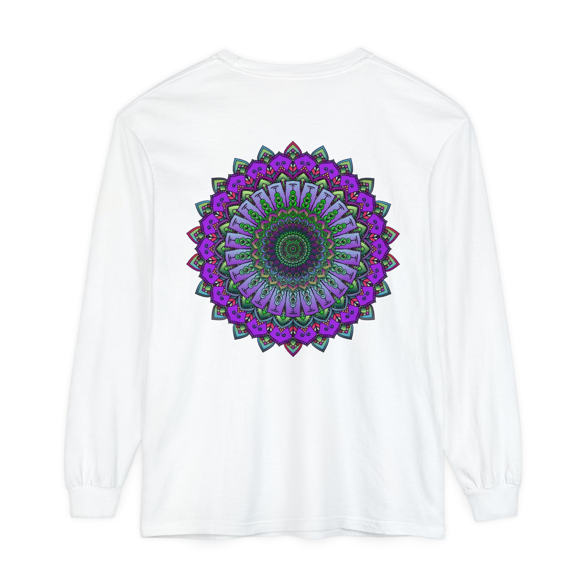 Intricate Mandala Unisex Long Sleeve T-Shirt featuring a detailed and colorful mandala design