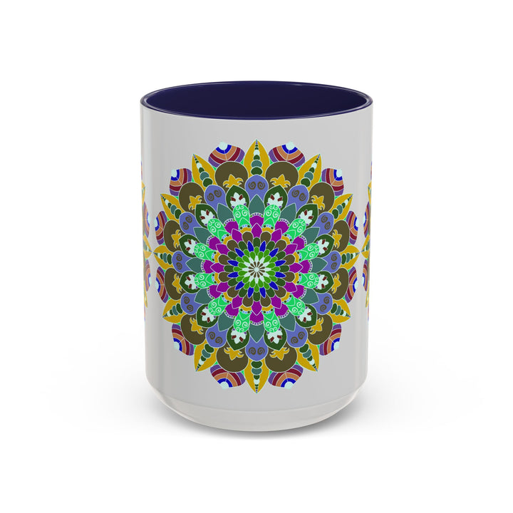 A beautiful ceramic mug featuring a colorful and serene mandala art design