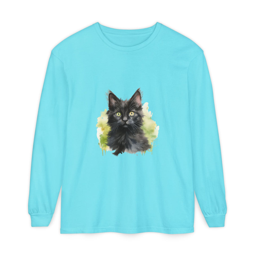 Black Kitten Watercolor Long Sleeve Tee