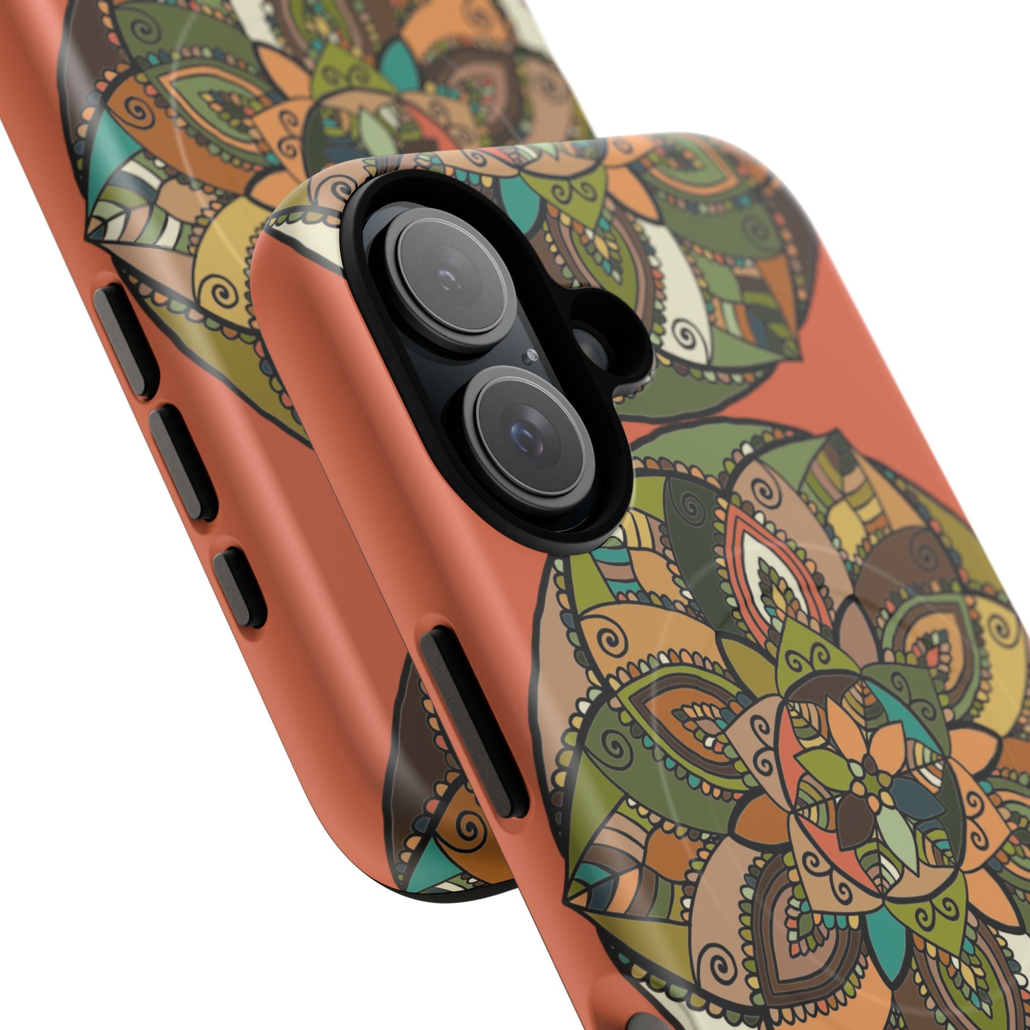 Mandala Floral Tough Magnetic Phone Case — Boho Earth-Tone Protective Cover