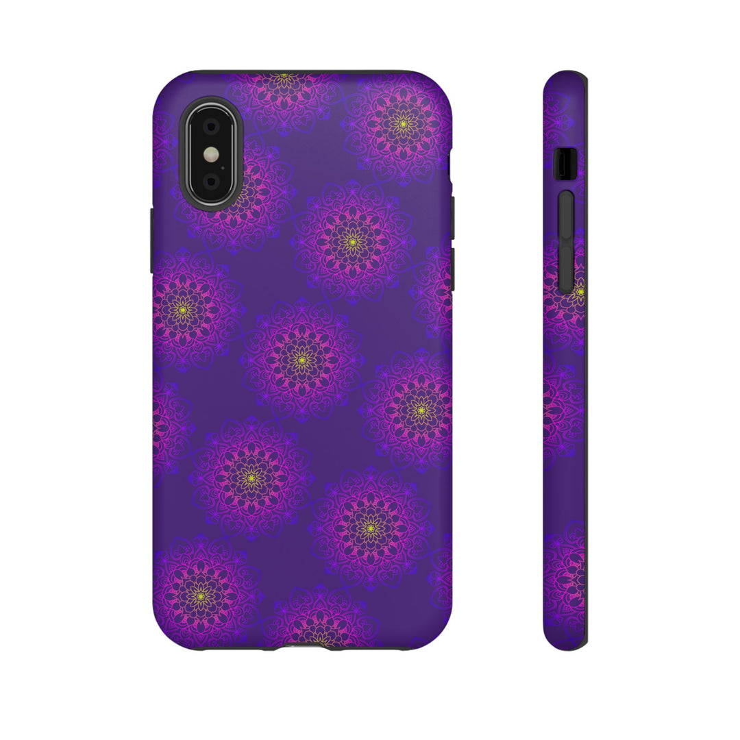 Intricate Purple Floral iPhone Case with Bold Mandala Design