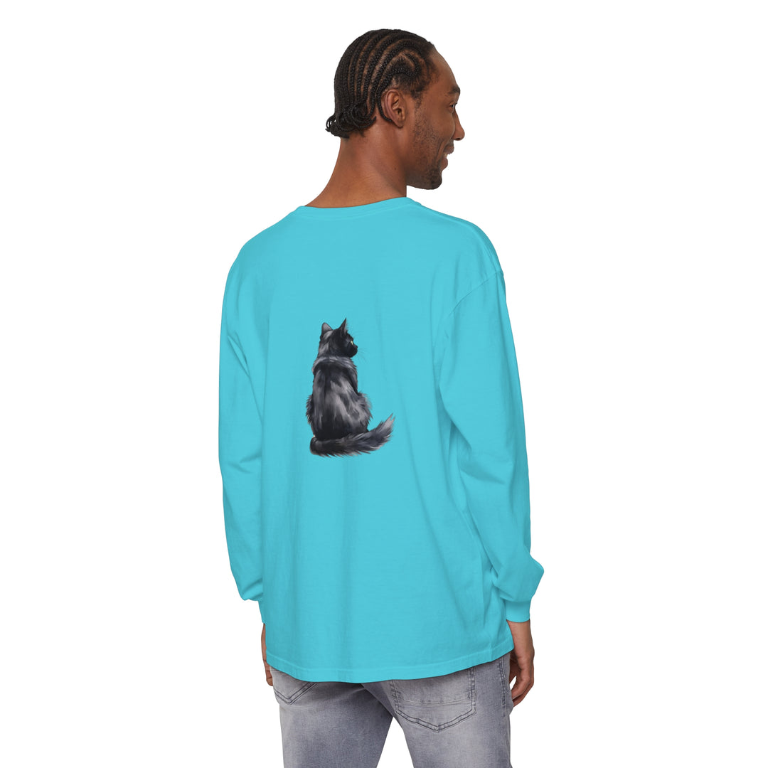 Black watercolor long sleeve t-shirt with a cute cat design