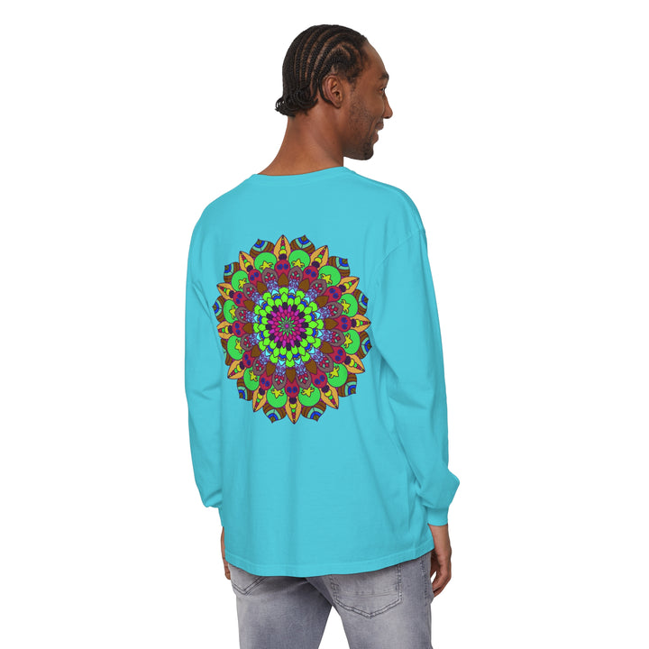 Colorful Mandala Unisex Long Sleeve T-Shirt with intricate, vibrant design perfect for casual wear