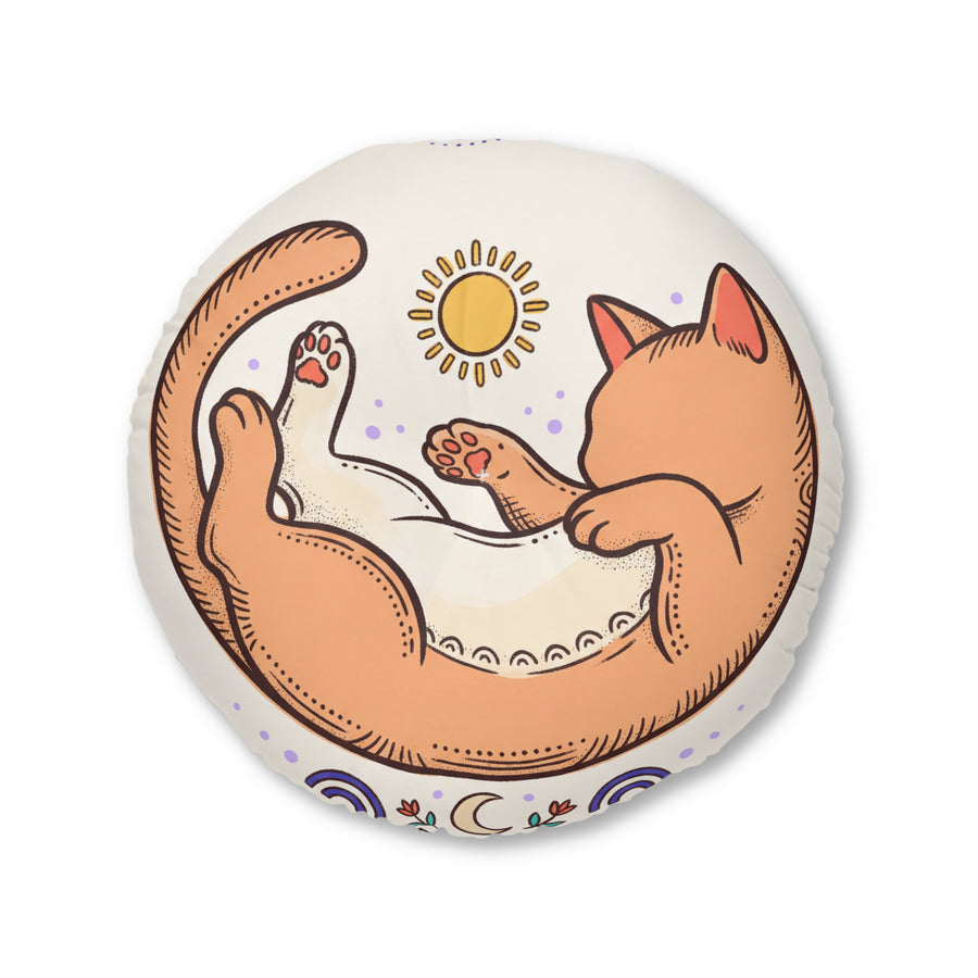 Cuscino da pavimento rotondo Boho con gatto arricciato