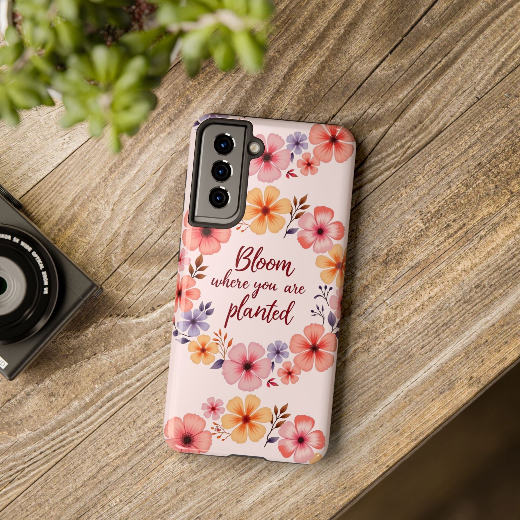 Light pink phone case with flower garland bloom design, perfect for springtime