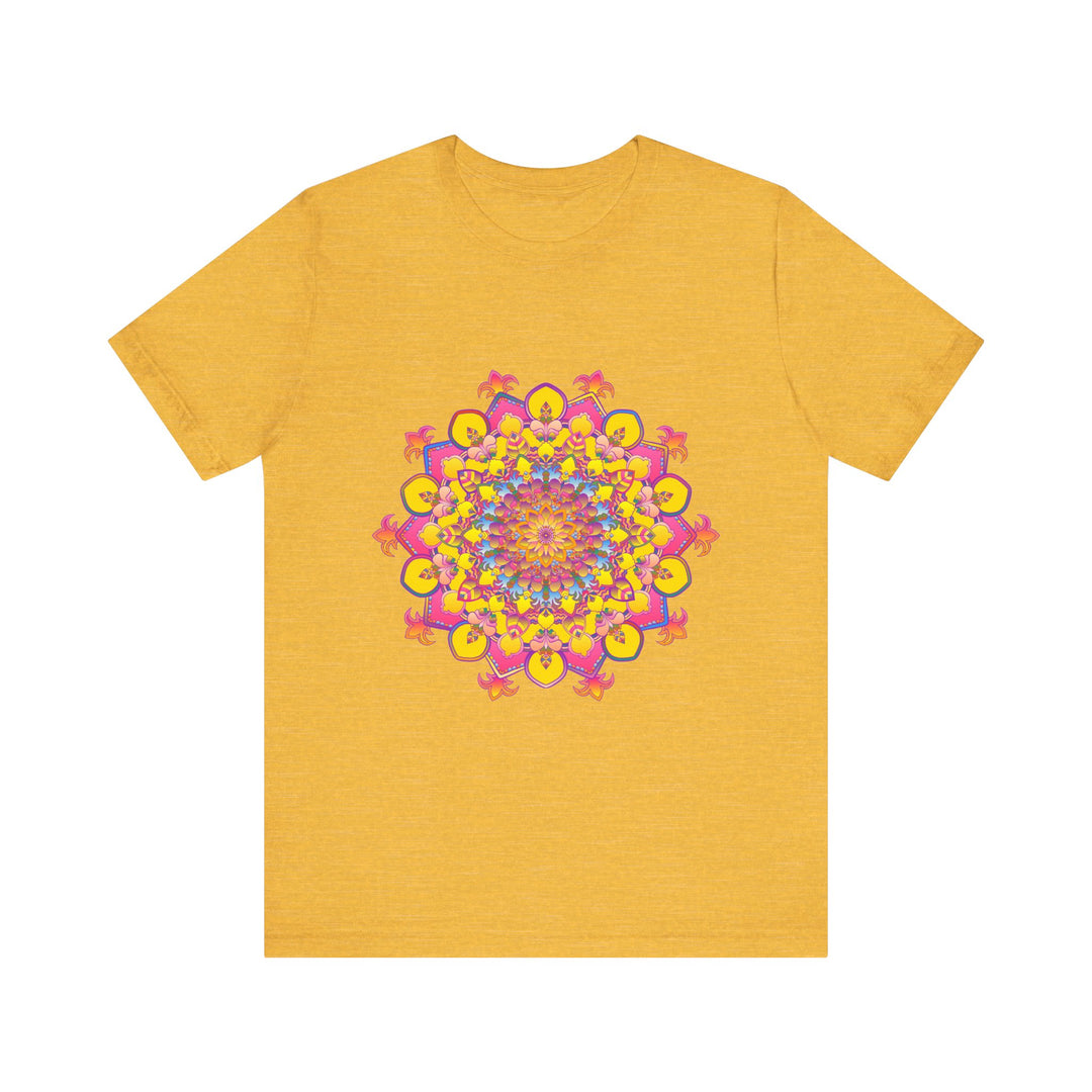 Vibrant and colorful floral mandala tee, perfect for adding a pop of happiness to your wardrobe, with intricate, detailed design and cheerful, eye-catching hues