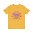 Vibrant and colorful floral mandala tee, perfect for adding a pop of happiness to your wardrobe, with intricate, detailed design and cheerful, eye-catching hues