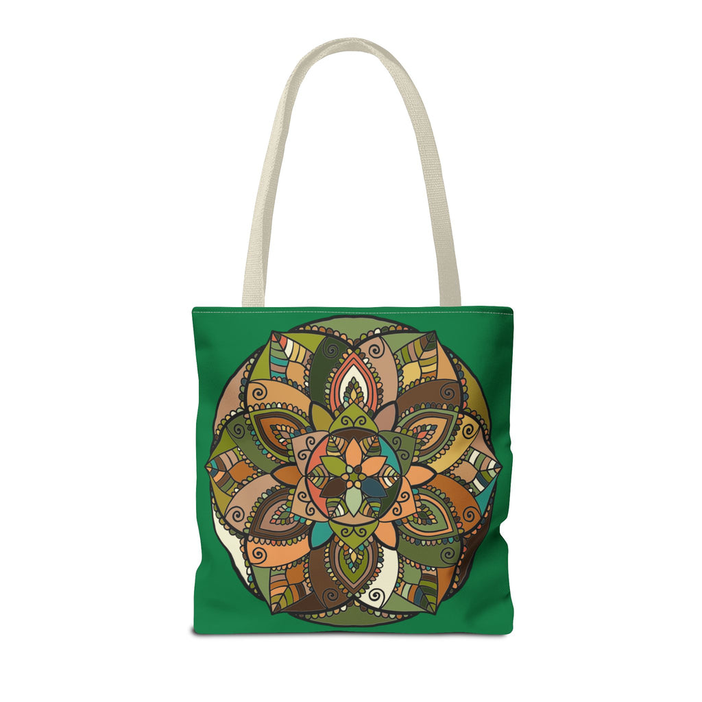 Boho Mandala Tote Bag — Green Floral Pattern AOP Shopper
