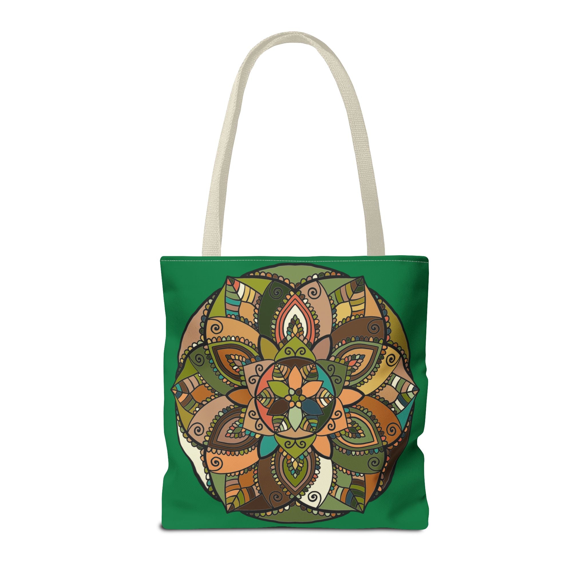 Boho Mandala Tote Bag — Green Floral Pattern AOP Shopper