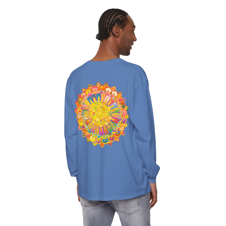 Intricate mandala design featured on unisex long sleeve t-shirt for all