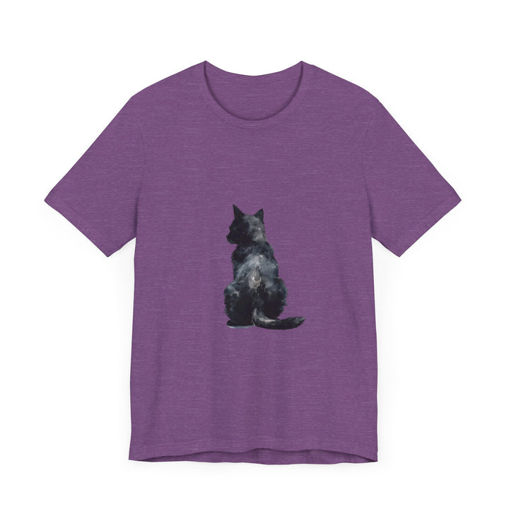 A vibrant watercolor t-shirt featuring a mystical design of a black cat