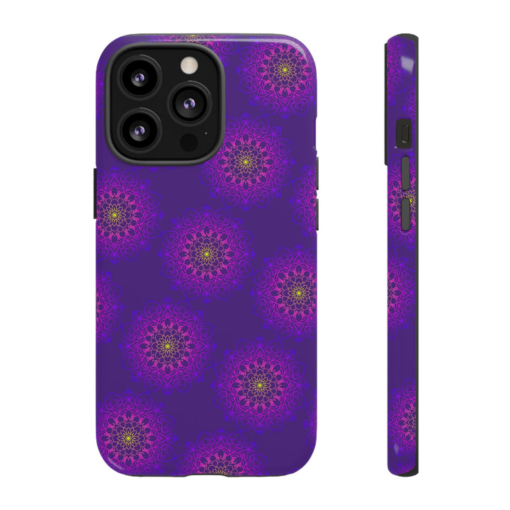 Intricate Purple Floral iPhone Case with Bold Mandala Design