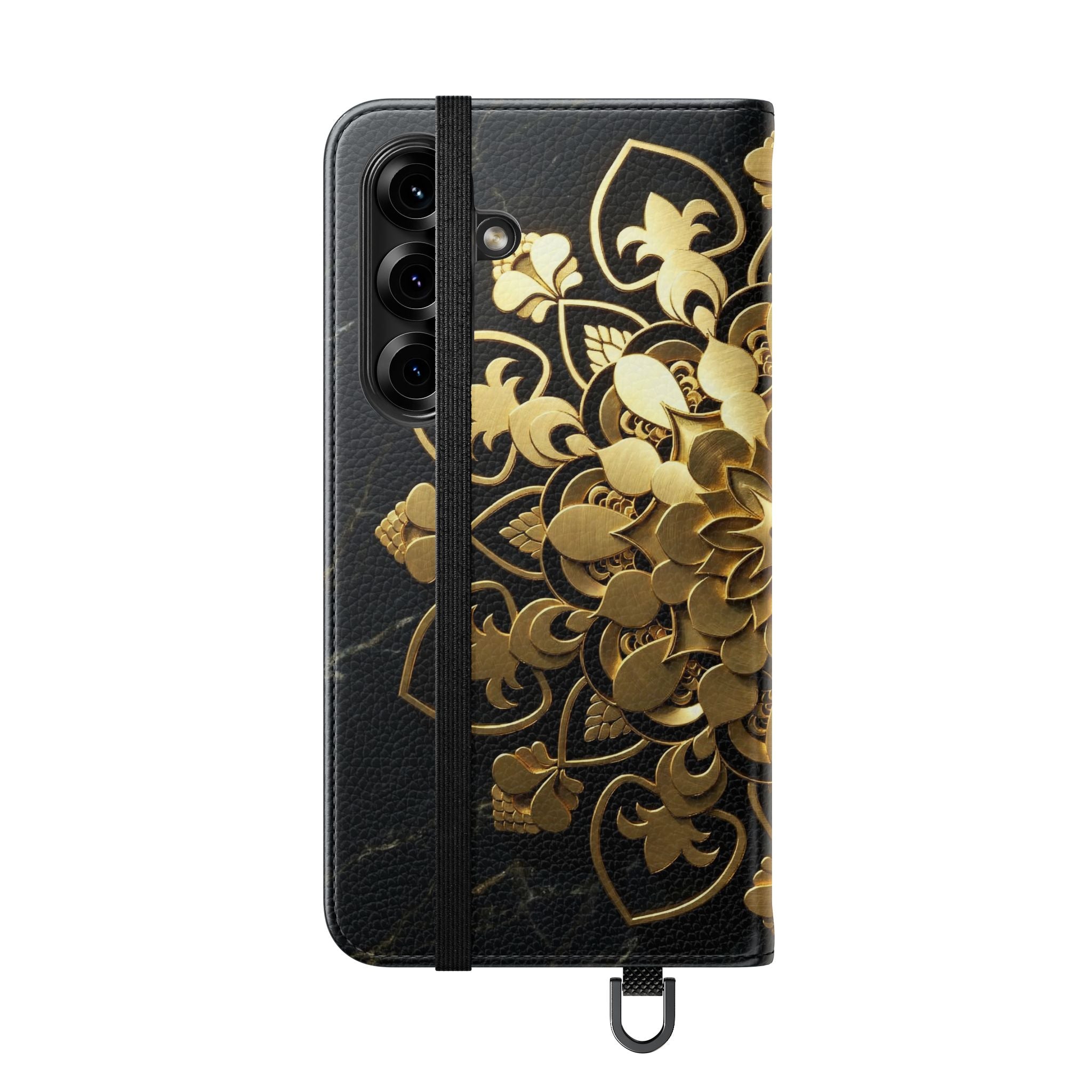 Gold Mandala Flip Phone Case – Luxury Floral Wallet Cover