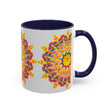 Colorful mandala art mug with vibrant floral design perfect for morning coffee