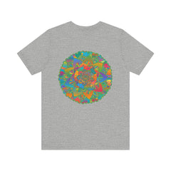 A colorful mandala design T-shirt, symbolizing spiritual peace and harmony