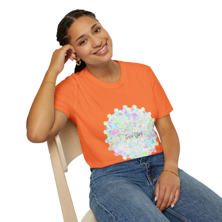 Colorful mandala t-shirt with a unique and intricate design, perfect for adding a pop of creativity to your wardrobe