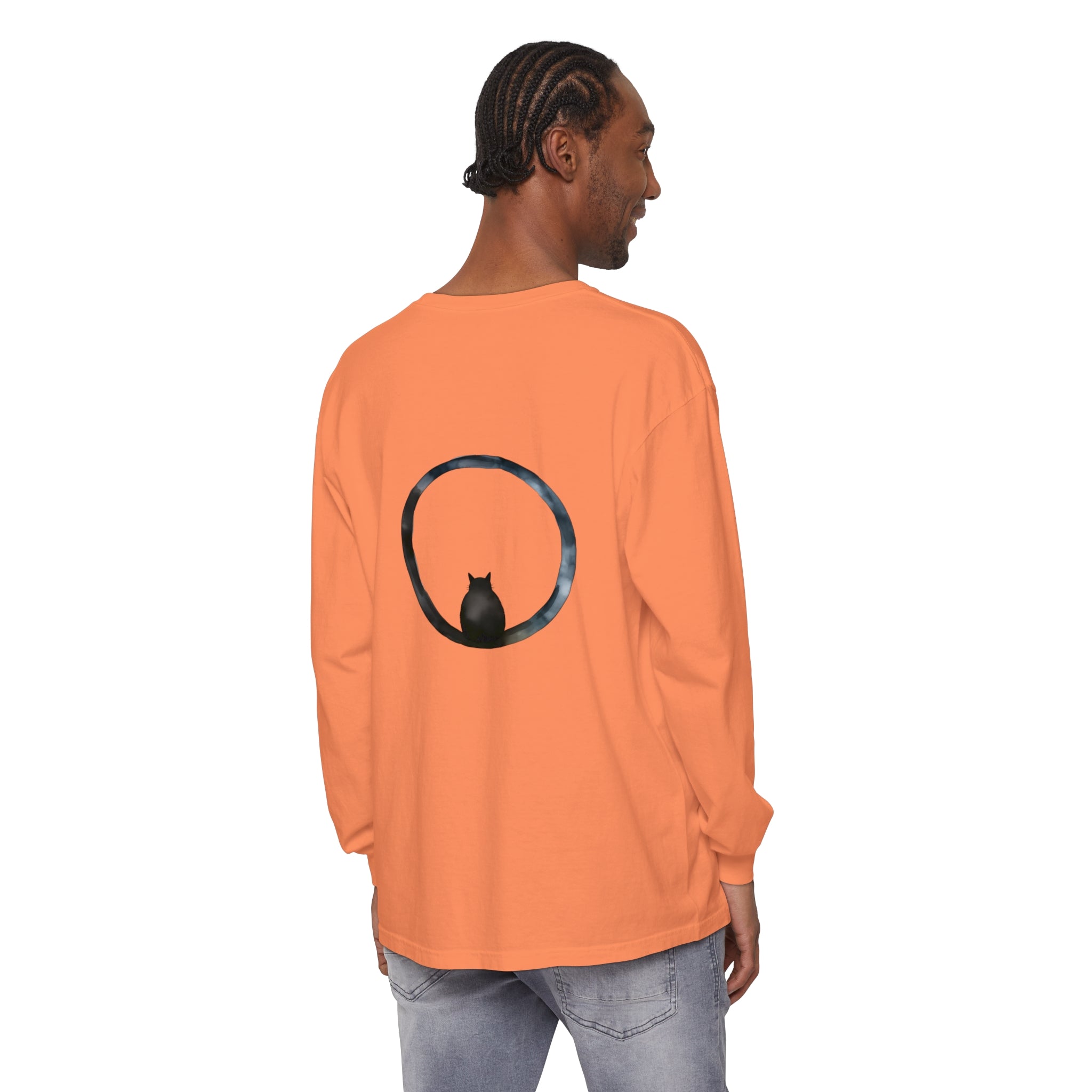 Black unisex long sleeve t-shirt with a mysterious sphere design