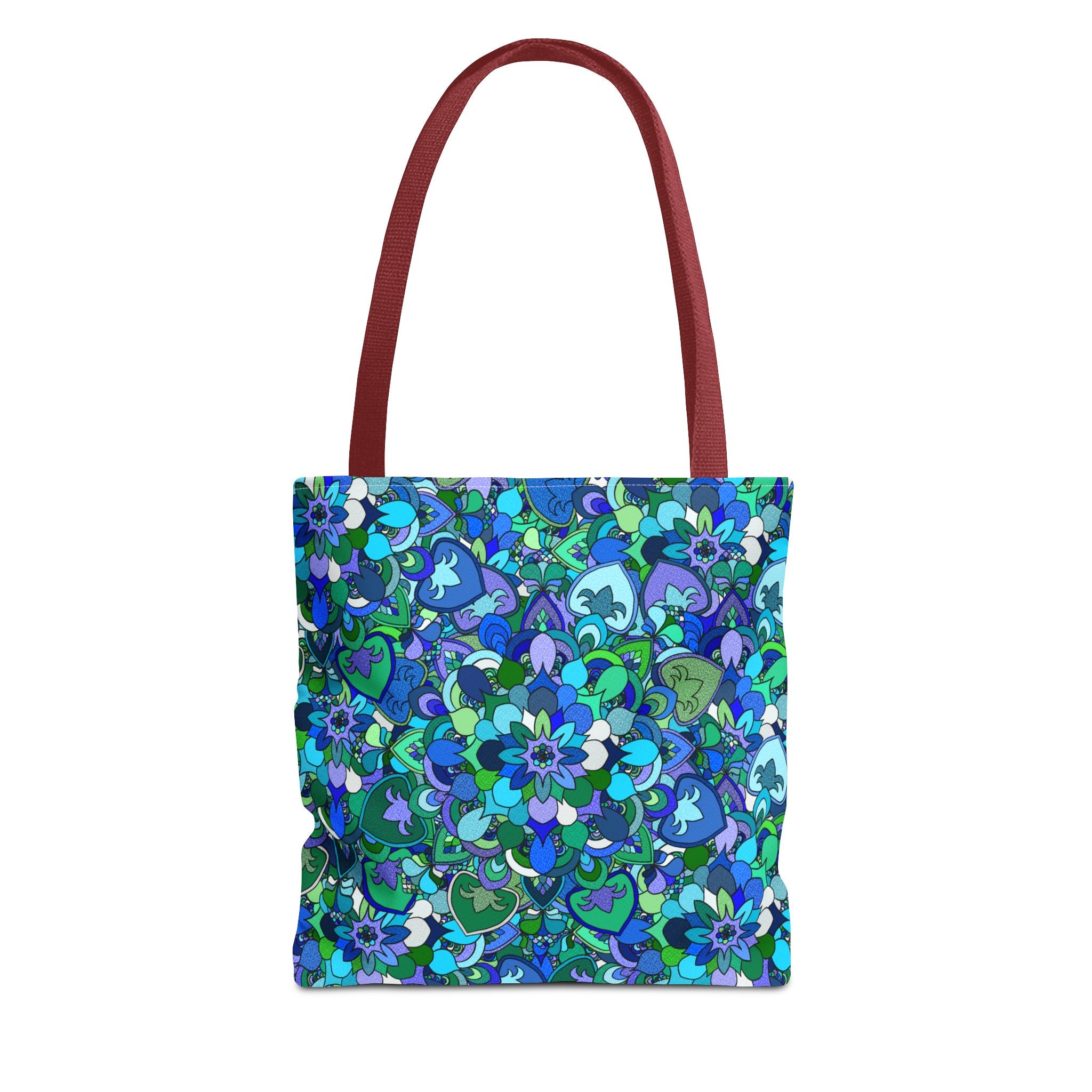 Borsa tote con stampa mandala floreale blu-verde — Shopper con stampa integrale vivace