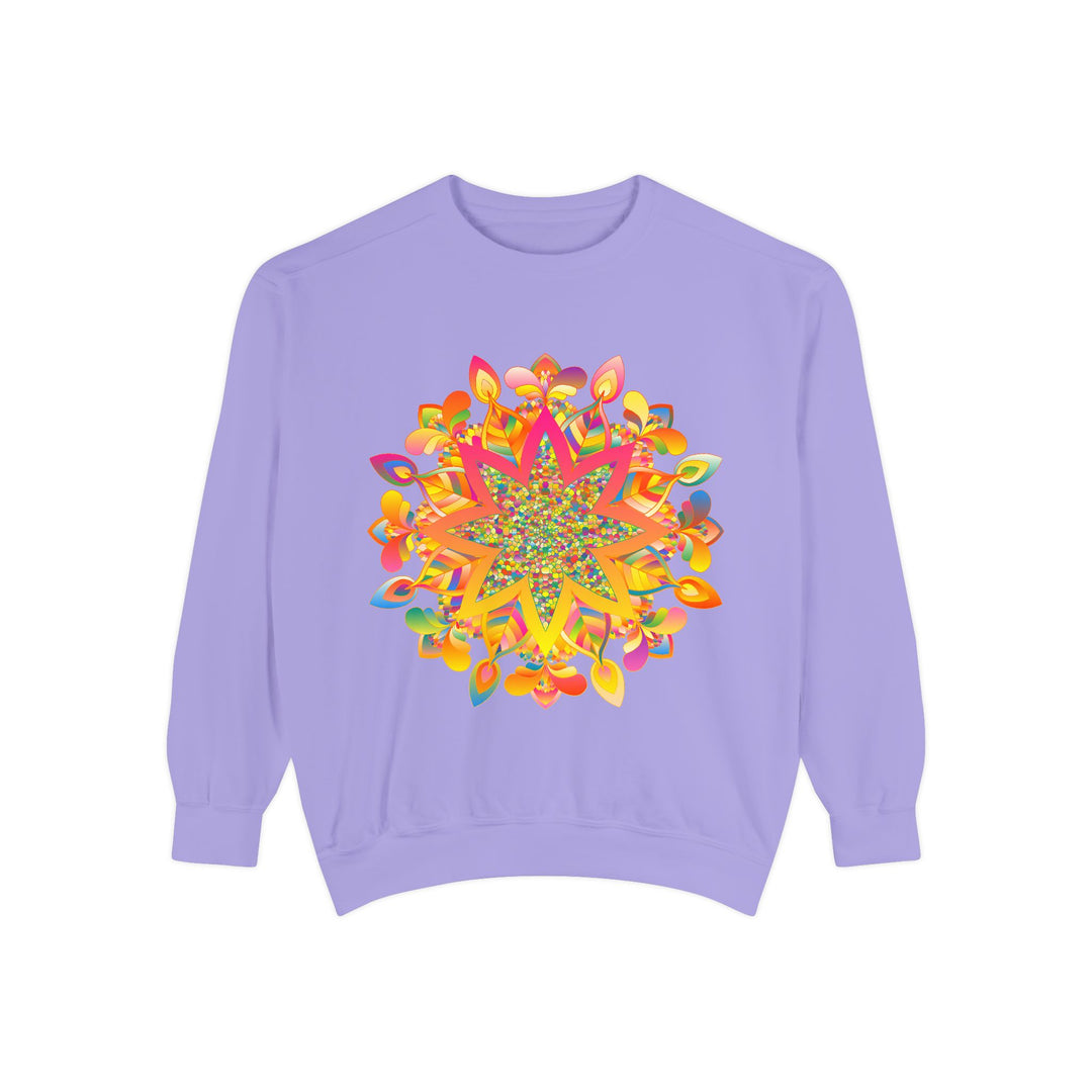 Colorful bohemian Mandala Sweatshirt with intricate geometric designs and vibrant patterns