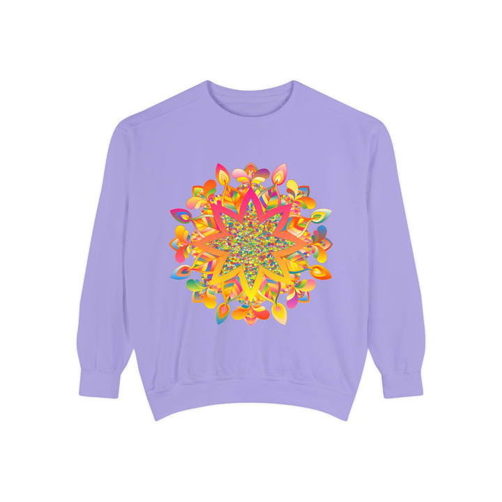 Colorful bohemian Mandala Sweatshirt with intricate geometric designs and vibrant patterns