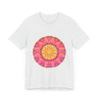 Vibrant mandala t-shirt featuring a colorful and symmetrical design inspired by traditional Indian art