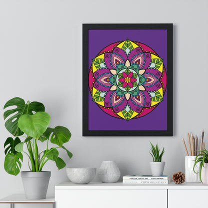 Vertical framed poster featuring a hand-drawn purple mandala art, perfect for mindfulness and yoga practice