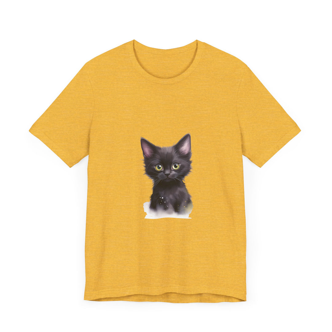 Black cat graphic tee with mystical kitten design, perfect for cat lovers