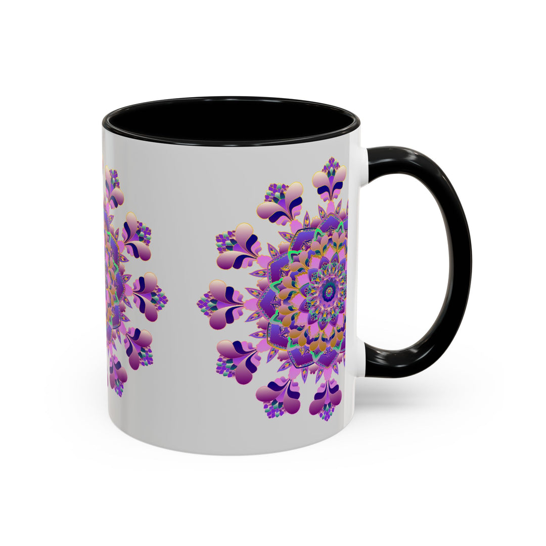 Beautiful handcrafted purple and pink floral design Mandala Mug, perfect for enjoying your favorite hot beverage in style