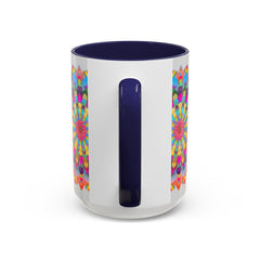 Vibrant and colorful mandala art mug with circular design