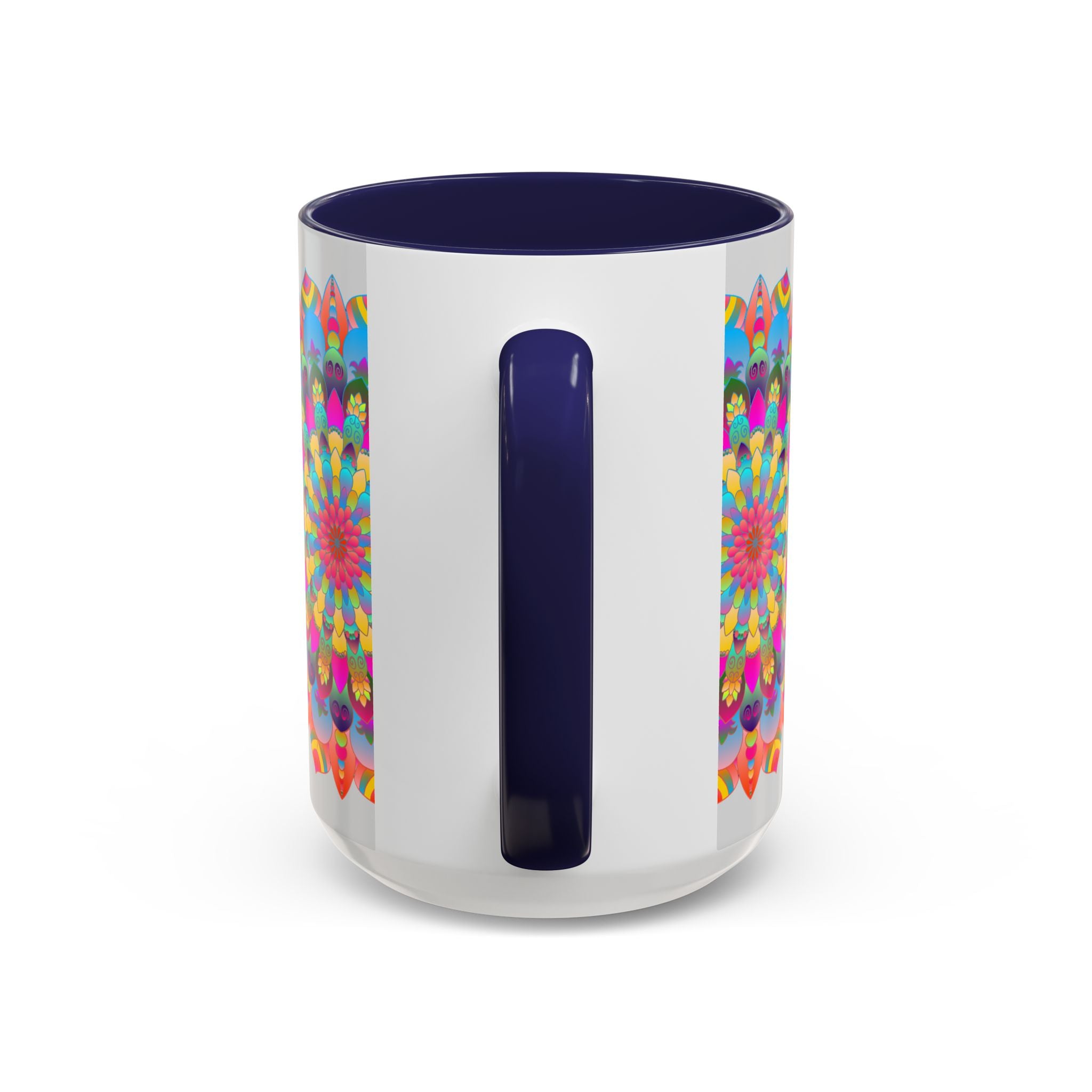 Vibrant and colorful mandala art mug with circular design