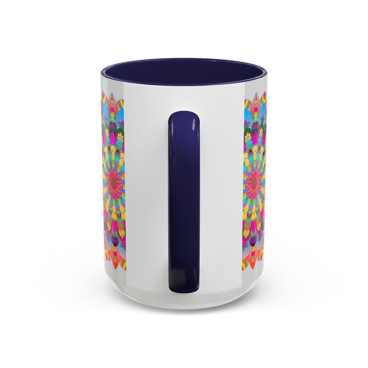 Vibrant and colorful mandala art mug with circular design