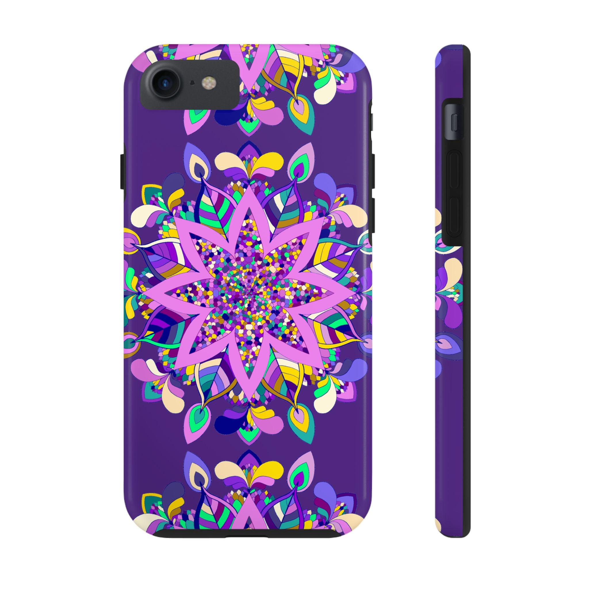 Hand-drawn purple Mandala Art iPhone X/XS phone case showcasing intricate and unique design