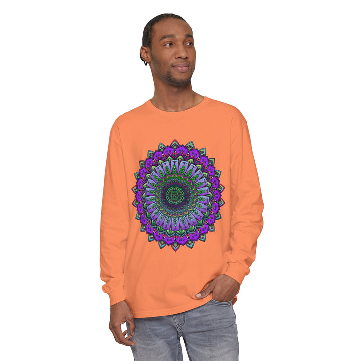 Beautiful and detailed mandala design on a unisex long sleeve t-shirt