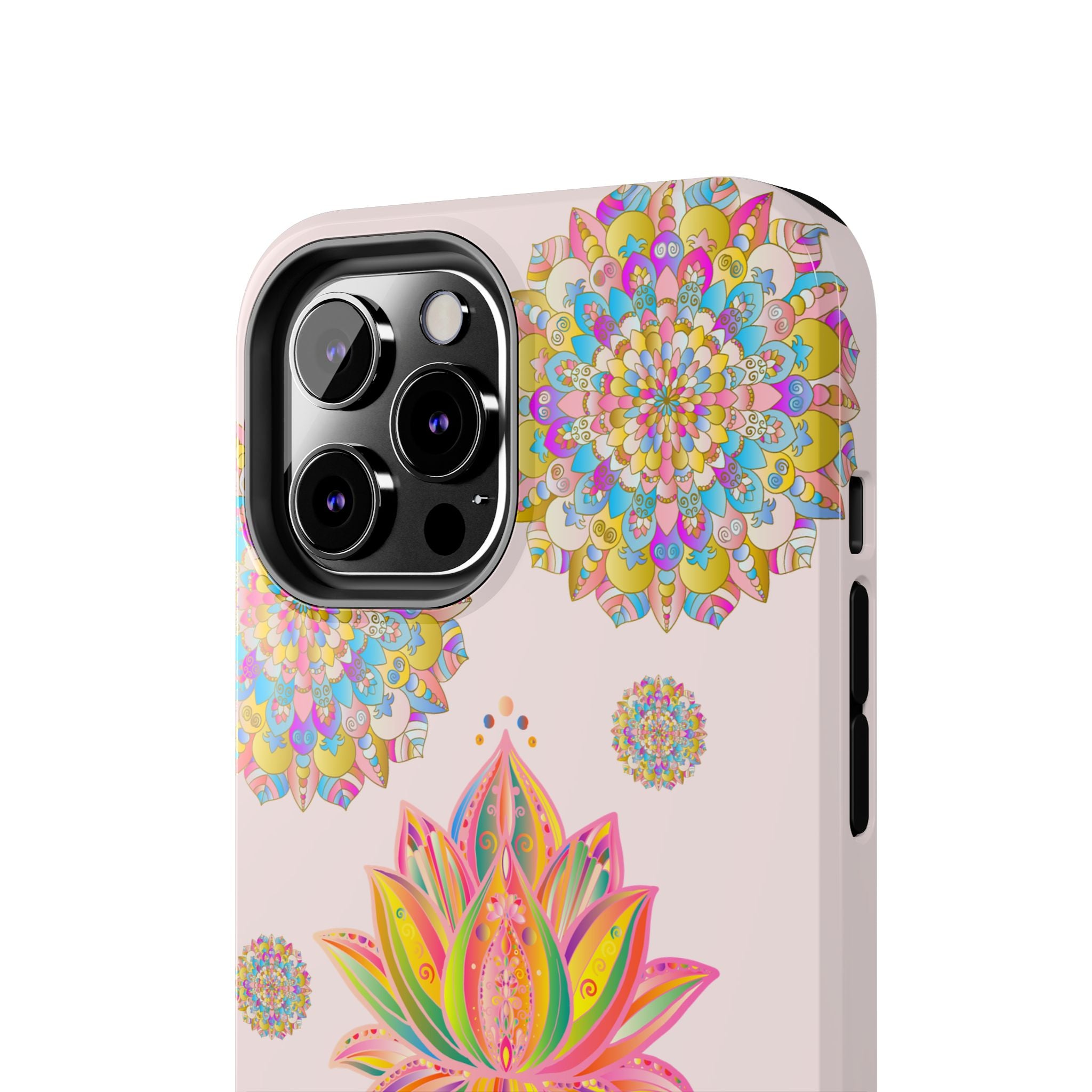 Beautiful light pink phone case with intricate lotus flower mandala design