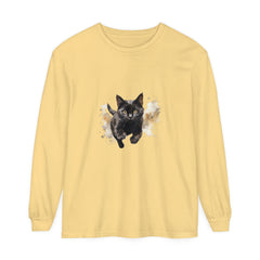 Black Cat Watercolor Sprint Unisex T-Shirt displayed on a white background
