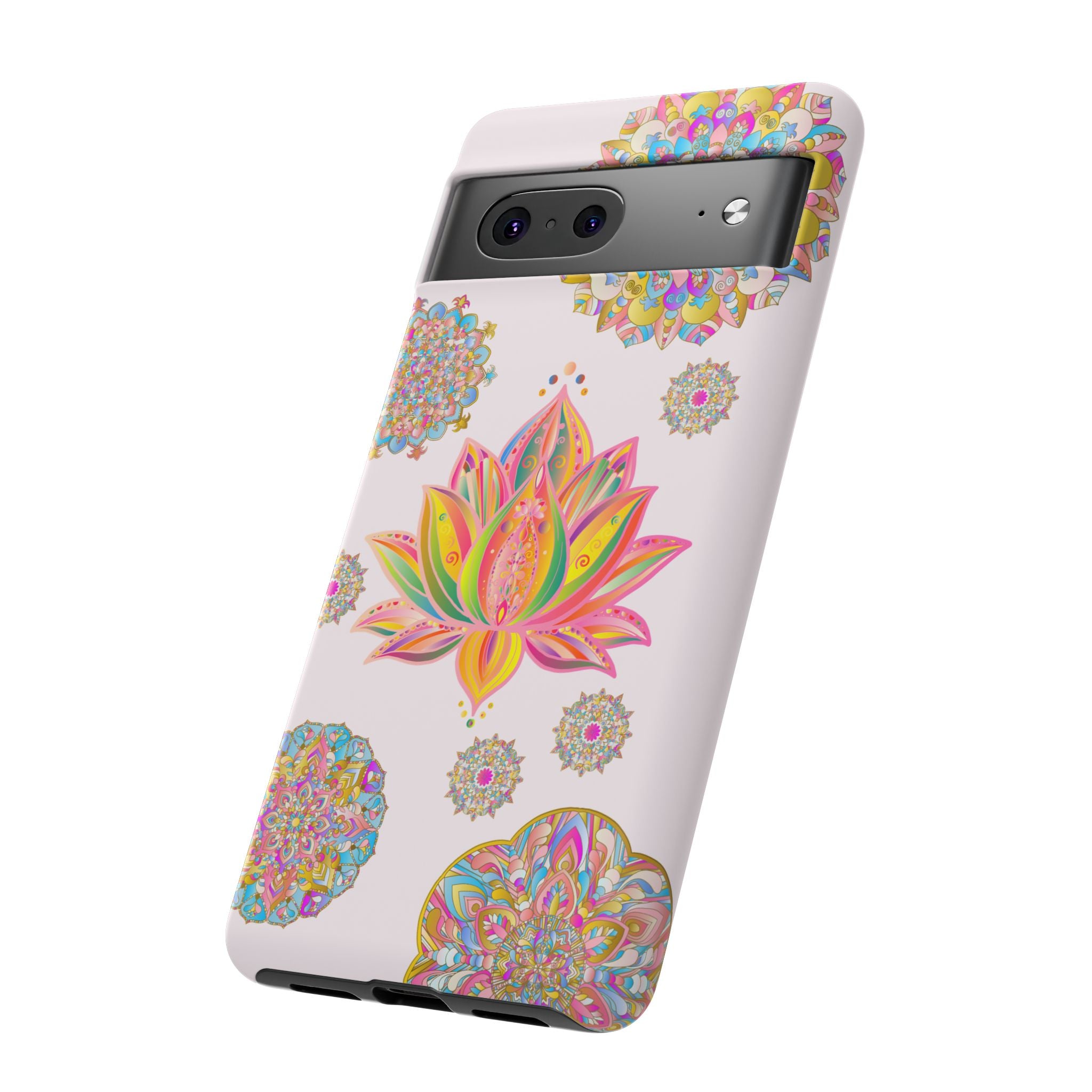 Light pink phone case with a beautiful mandala lotus flower design