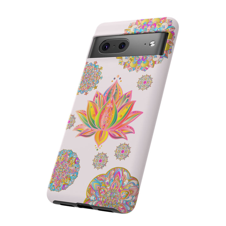 Light pink phone case with a beautiful mandala lotus flower design