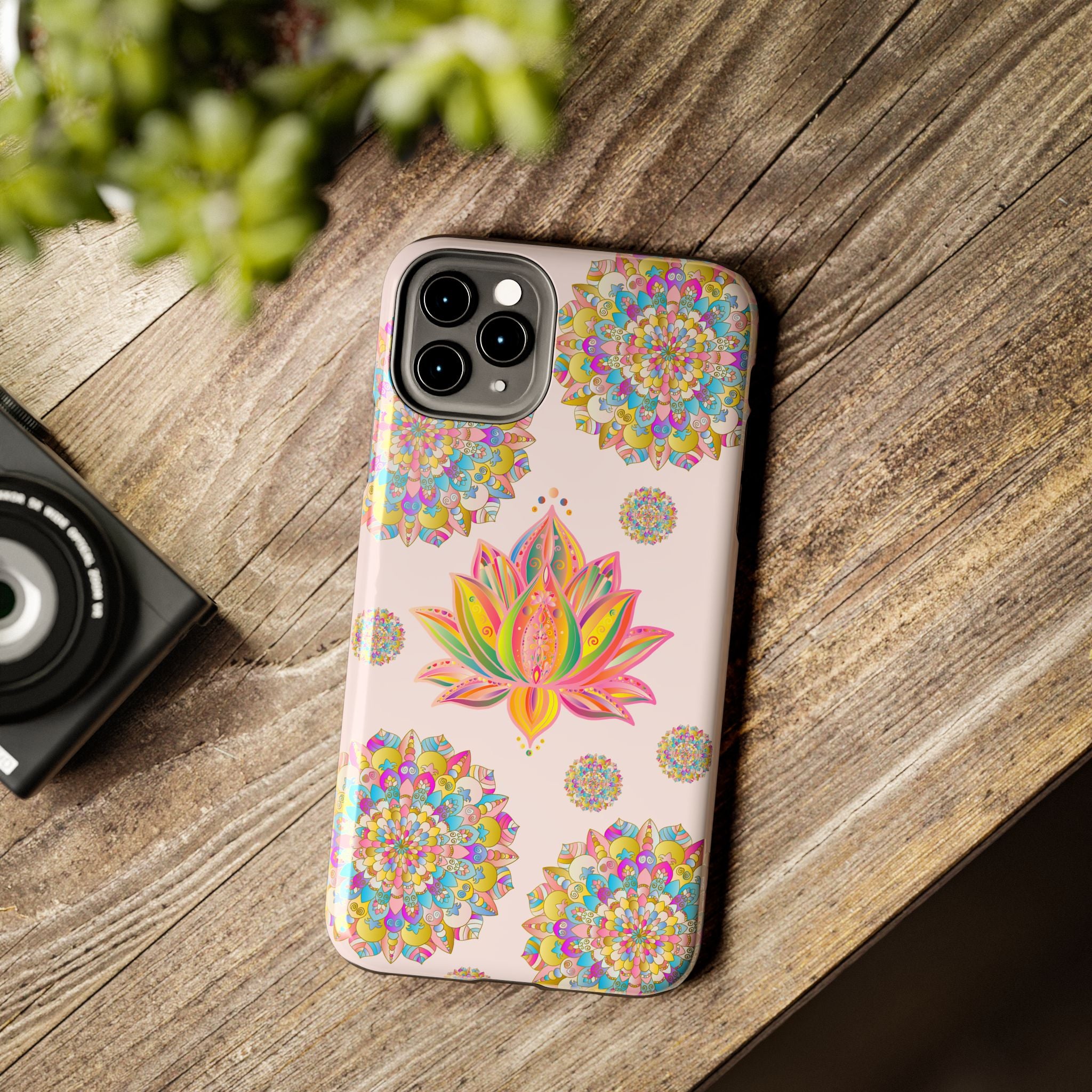 Light pink lotus flower mandala design phone case for trendy style